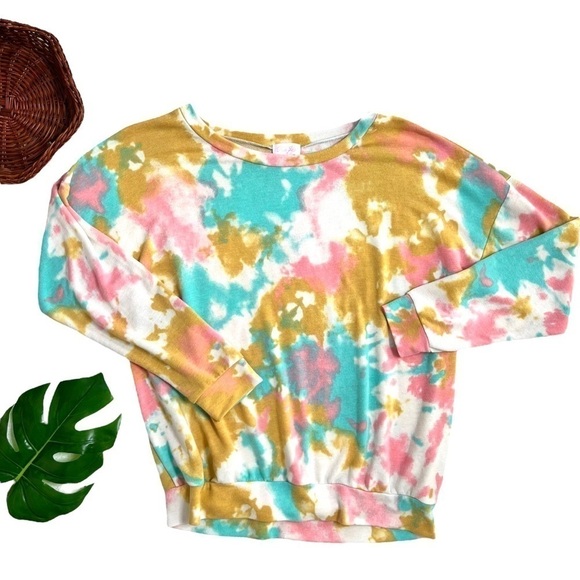 Pink Lily Tie Dye Pink Blue Gold Crewneck Pullover Jumper Sweatshirt Size Small - Picture 13 of 13